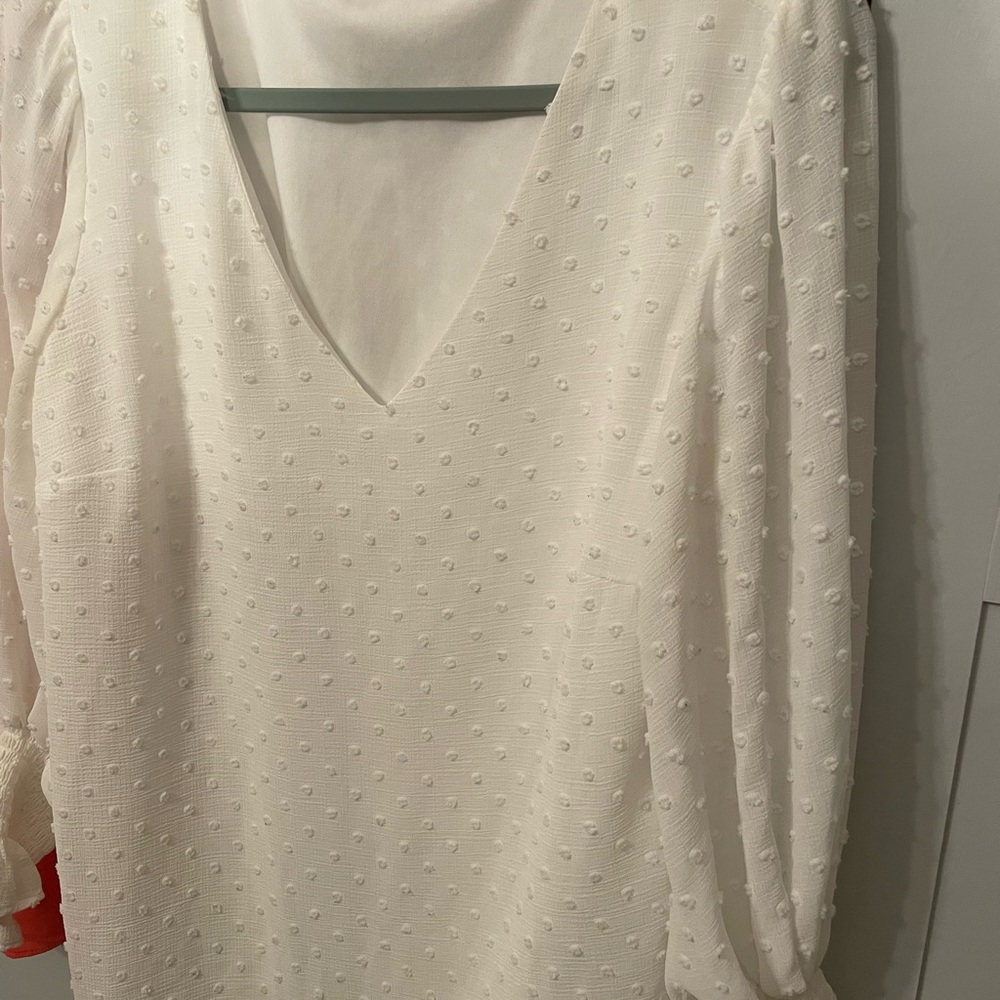 Bundle  of 3 Vince Camuto Blue, Red, and White V-Neck Blouses - Picture 6 of 15